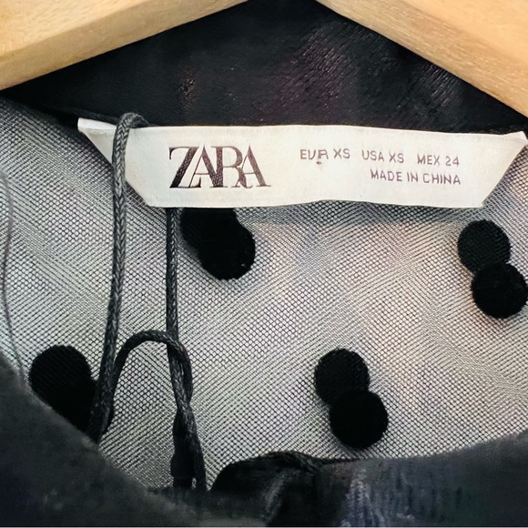 ZARA Sheer Polka Dot Tulle Button Down Short Dress in Black Size XS - Picture 8 of 9